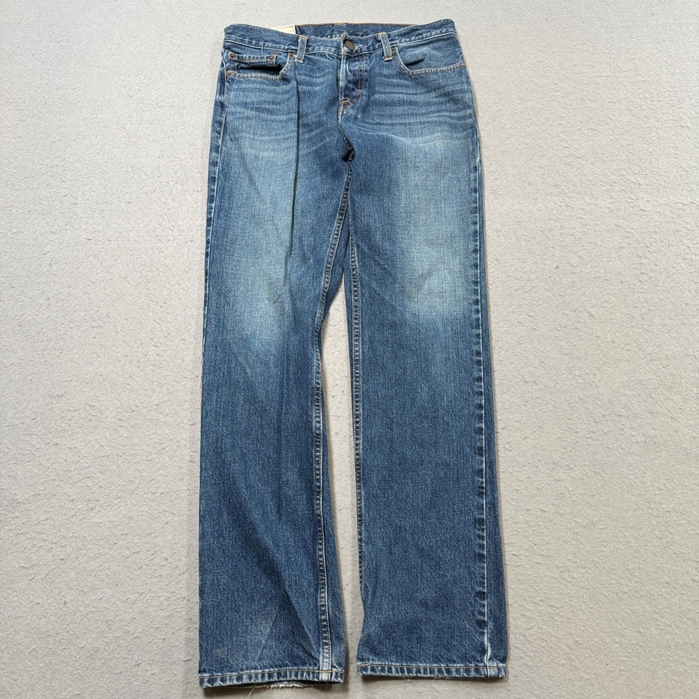Hollister Jeans Men's 30x32 Blue Medium Wash Button Fly Straight Leg Whiskered